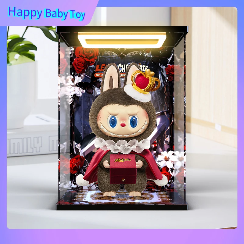 Labubu Doll Dust Cover Acrylic Circular Lamp Display Box Applicable To 37cmlabubu Chess Adventure Series King Doll Toys  Display