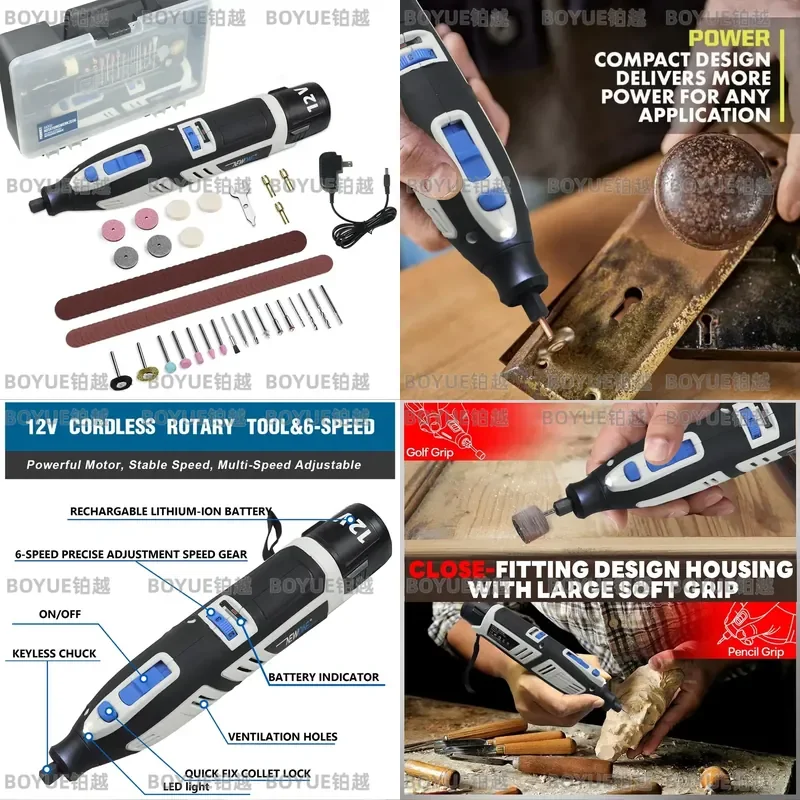 12V Cordless Mini Electric Sander 6 Speed Variable Polisher Cutter Multi Function Portable Power Tool for Wood Metal Sanding
