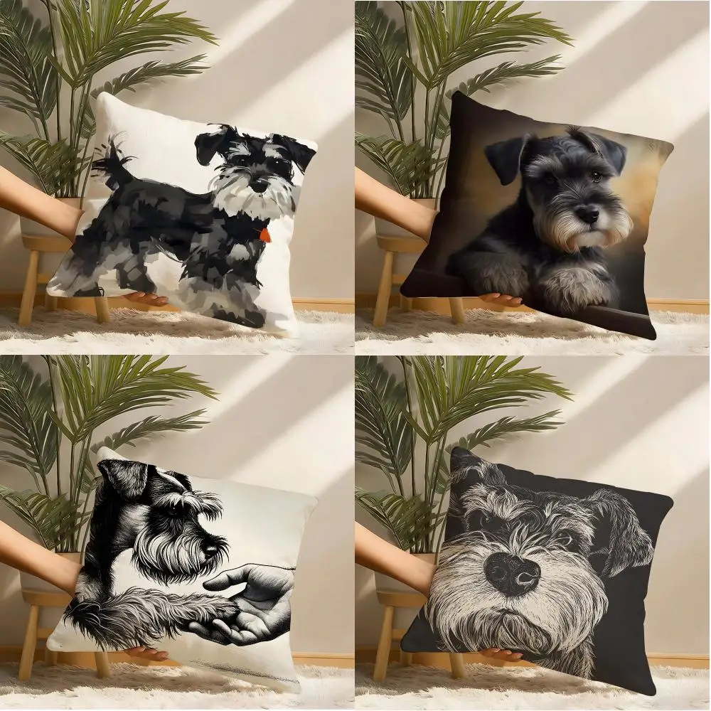 Schnauzer handshake sketch Cushion Cover Natural Linen Organic Fabric Double-Sided Printing Sofa Home Decor Gift Pillow Cover