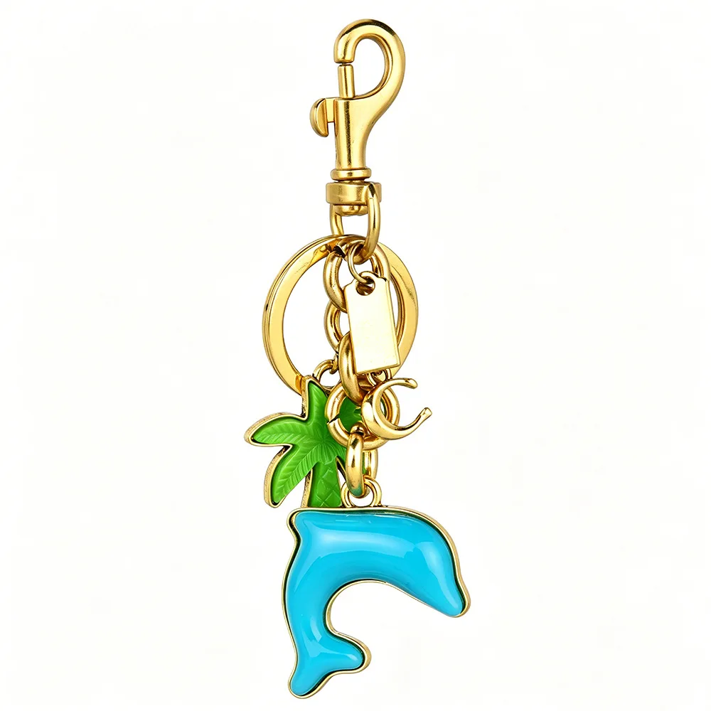 6pcs/lot Creative Two-color coconut palm dolphin keychain For bag pendant charm
