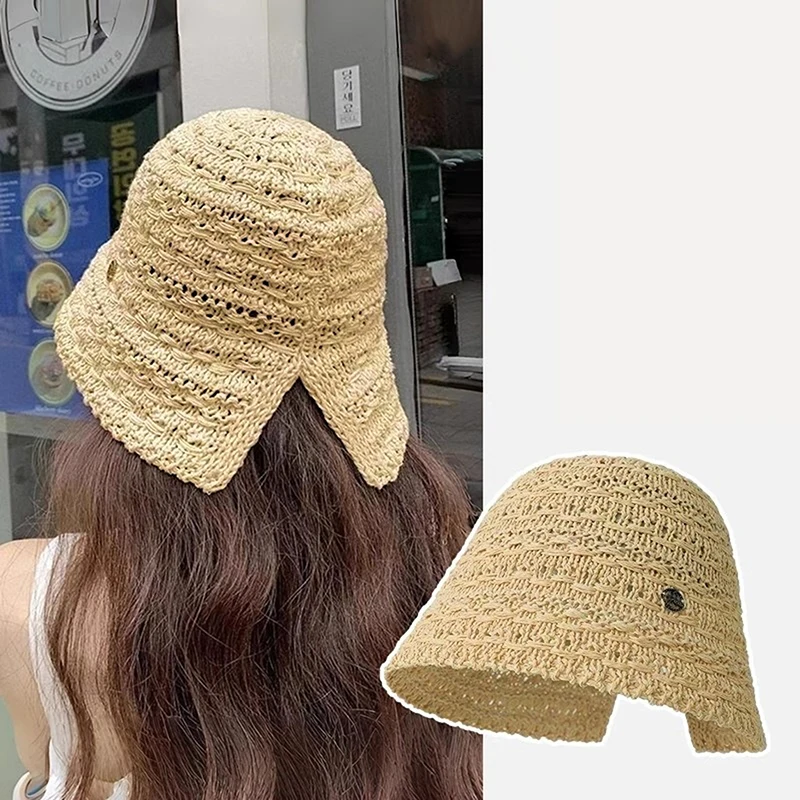 

Пляжная корейская соломенная шляпа, ручное плетение для девочек, рыболовные солнцезащитные кепки для женщин, летние женские козырьки, дышащие шикарные панамы, рыбацкая кепка