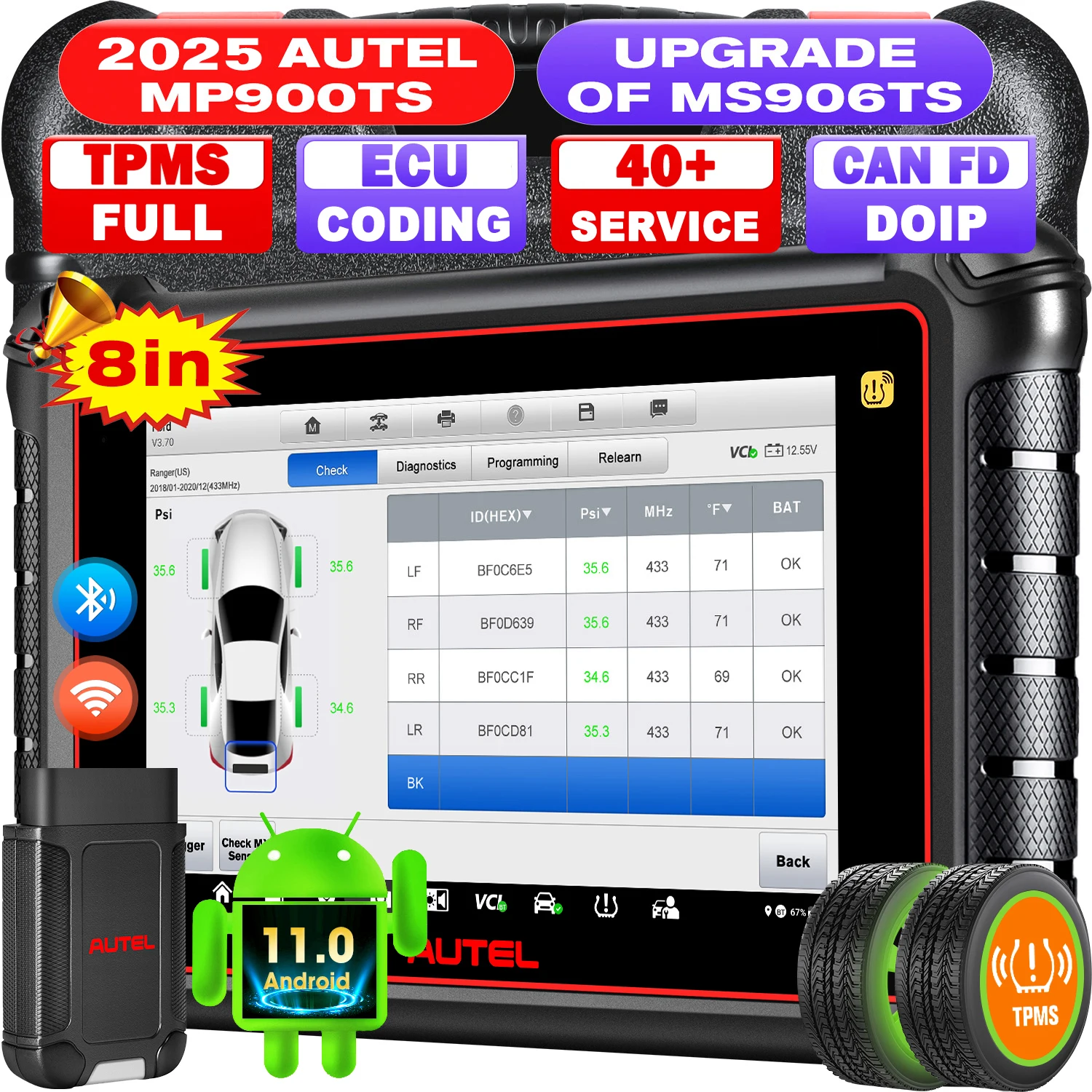 Autel MaxiPRO MP900-TS Автомобильный сканер OBD2 Программирование TPMS Повторное обучение Диагностические инструменты Кодировани