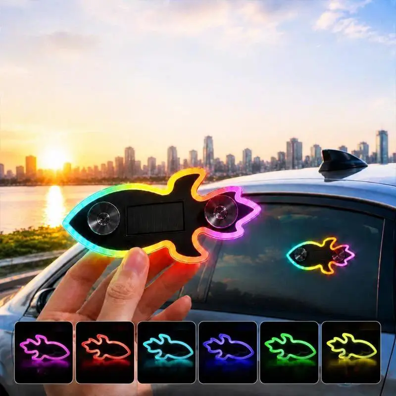 Solar Powered Car Atmosphere Lights Colorful Rocket Star Glow 1 Set Easy Install Auto Ambient Lamp for Vehicle Interior Accesso