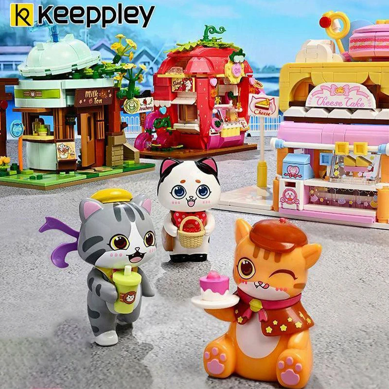 Keeppley โมเดลตกแต่งถนนรูปสัตว์ในบล็อกตัวต่อของเด็กของขวัญชิ้นเล็กๆสำหรับเด็กผู้หญิงวันเกิด