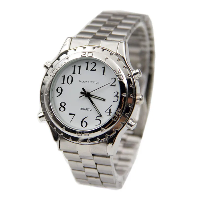 English Talking Clock For Blind Or Visually Impaired Watch Classic Stainless Steel Fashion Trend Quartz Wristwatches