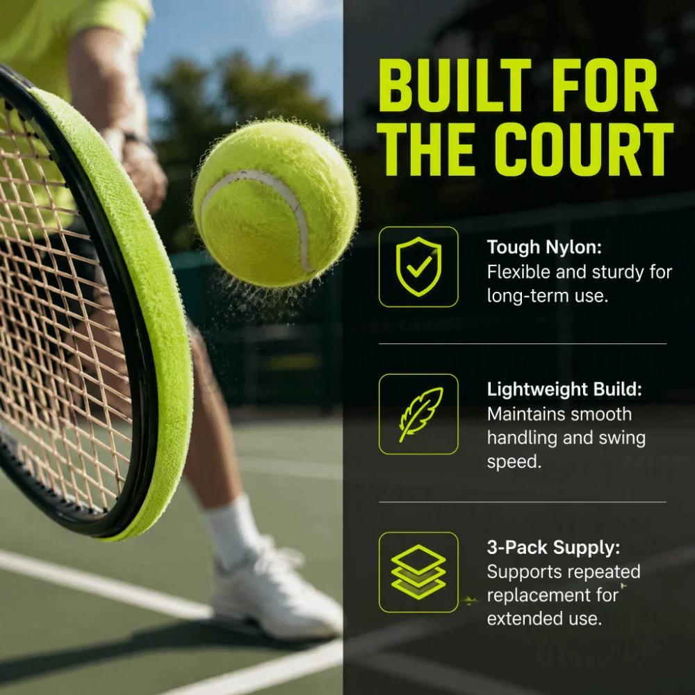 3pcs Self Adhesive Racket Head Guard Tape Hook and Loop Nylon Material Head Frame Tape Head Frame Design Tennis Racket Tape