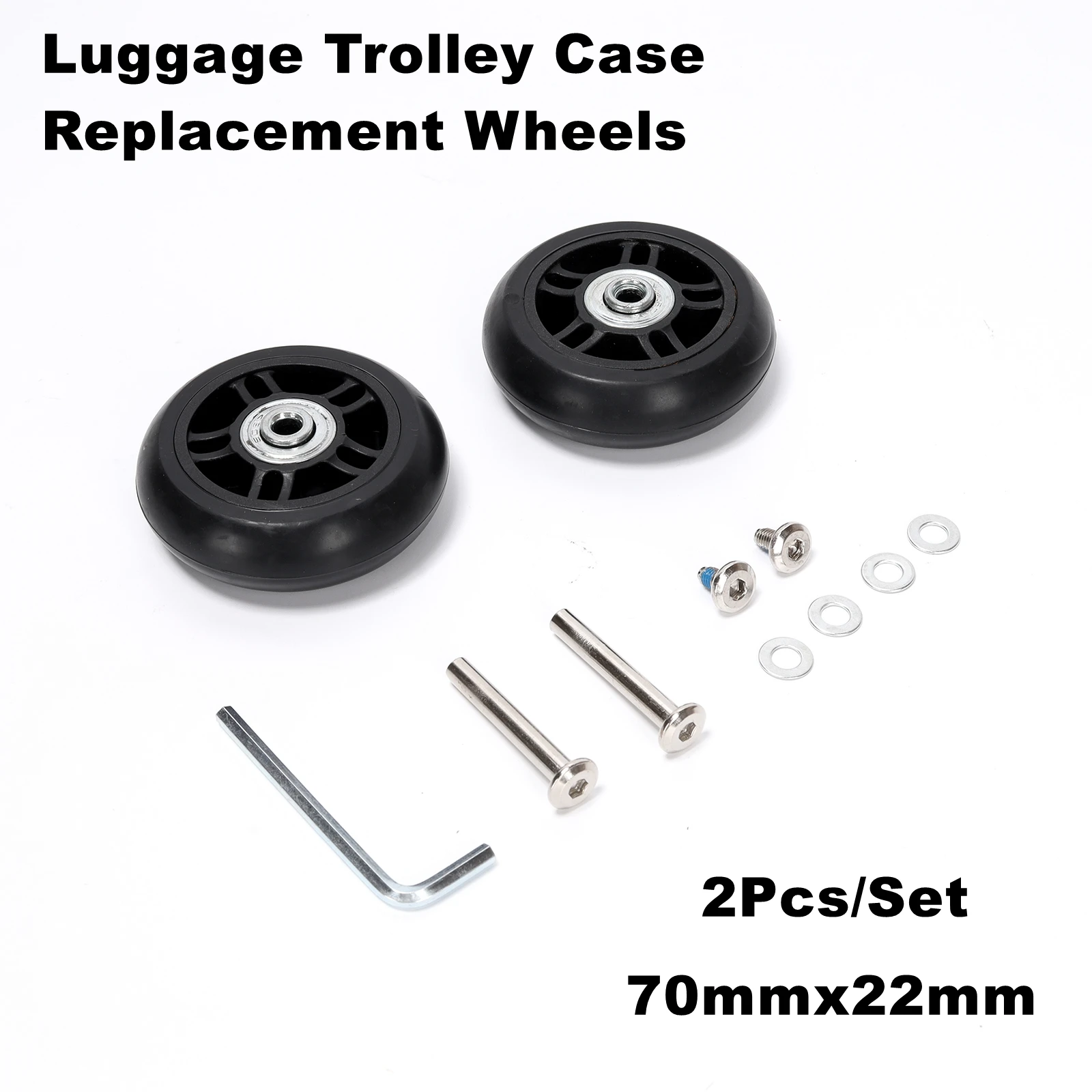 2Pcs/Lot Luggage Trolley Case Replacement Wheels (70mmx22mm) Rubber Silent 608Z Bearing Pulley Repair Kit W/Screw Spacer Wrench