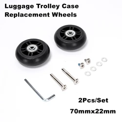 2Pcs/Lot Luggage Trolley Case Replacement Wheels (70mmx22mm) Rubber Silent 608Z Bearing Pulley Repair Kit W/Screw Spacer Wrench