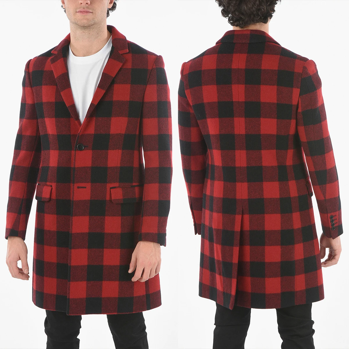 

Modern 1 Pieces Warm Men‘s Coat Woolen Fabric Single Breasted Notch Lepal Gingham Check Winter Over Coat Formal Suit Tailored