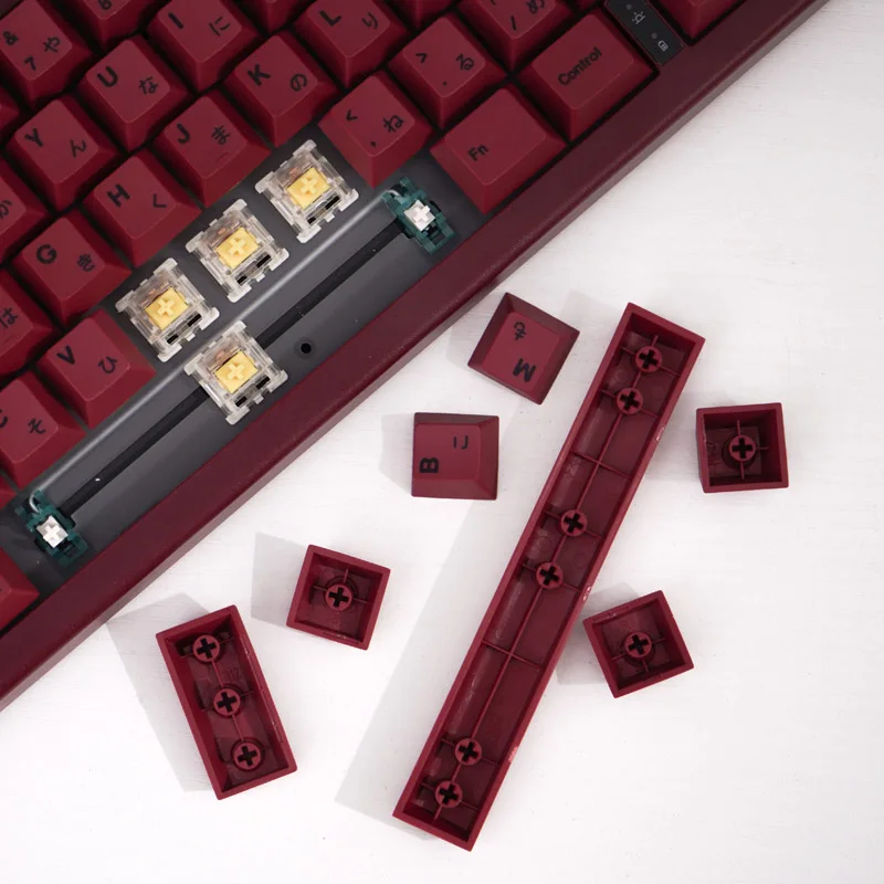 140 kunci GMK keycap merah minimalis PBT Dye Sub Cherry profil disesuaikan keycap Jepang untuk MX Switch Keyboard mekanik