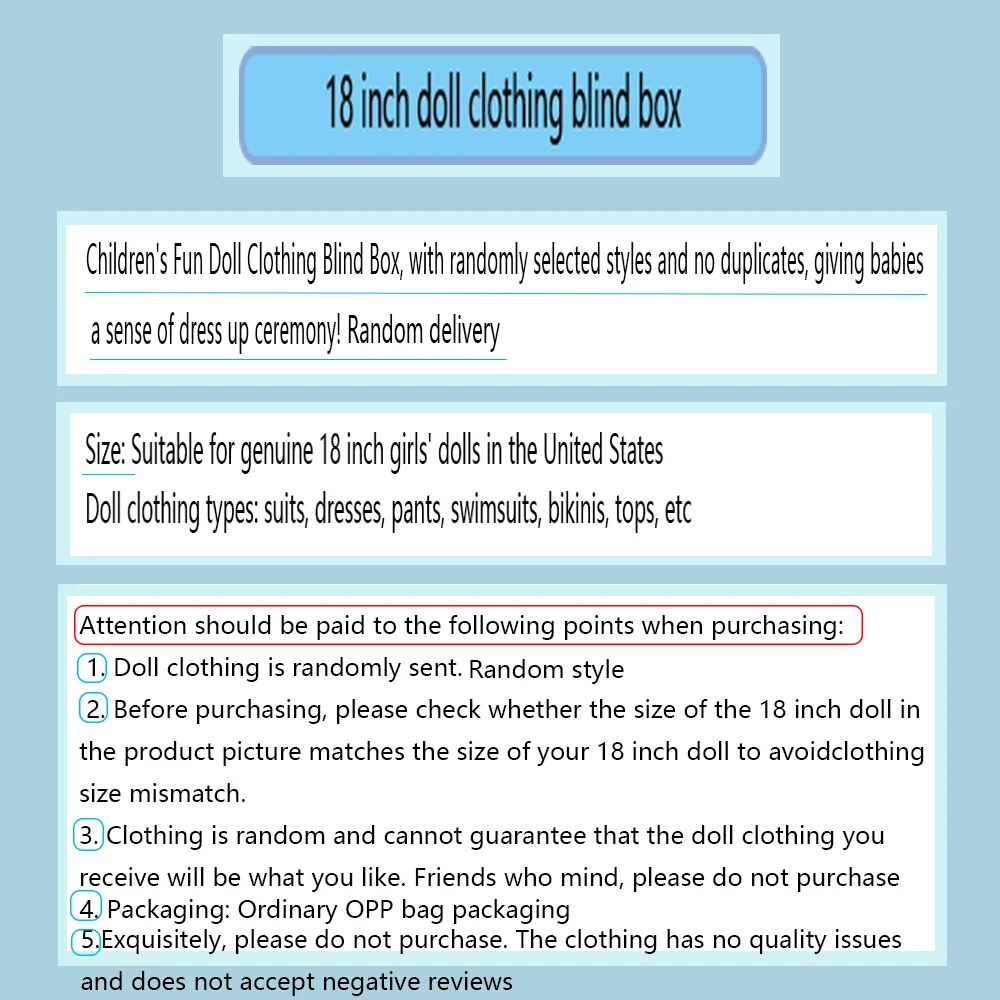 18 inch doll clothing blind box, set, top, dress, swimsuit randomly distributed, suitable for 18 inch dolls