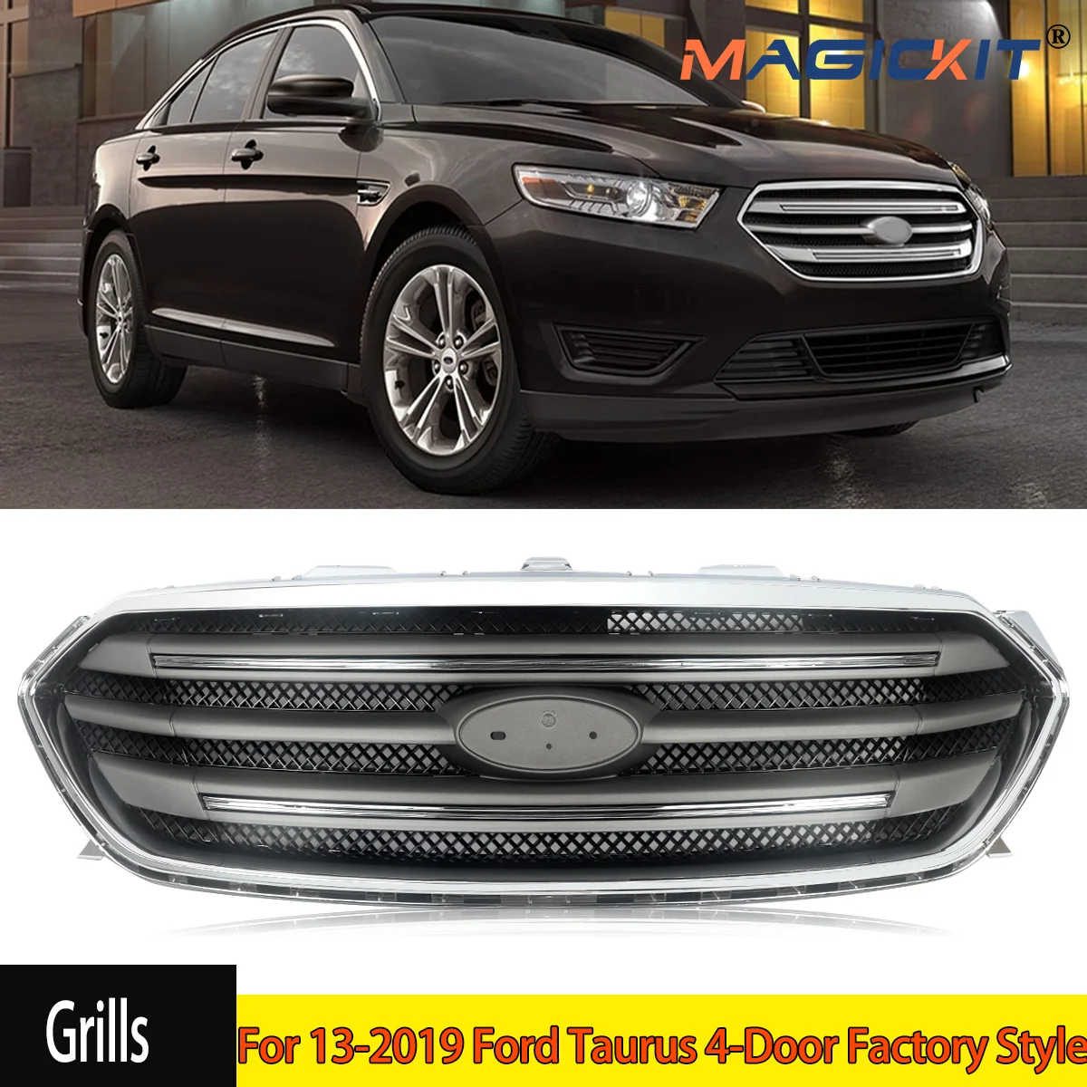 For 13-2019 Ford Taurus 4-Door Factory Style Front Upper Grille Assembly Chrome US Version Only