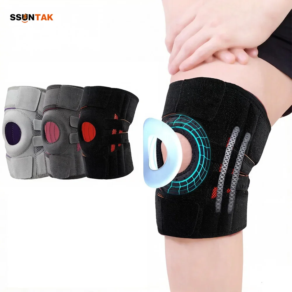 

SSUNTAK 1Pc Adjustable Knee Brace with Gasket & Side Stabilizers Breathable Knee Support for Men Women Pain Relief Run Sport
