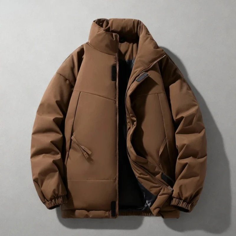 Новая модная тенденция, высококачественная удобная повседневная универсальная хлопковая куртка для мужчин, зимнее теплое плюшевое свободное пальто с воротником-стойкой