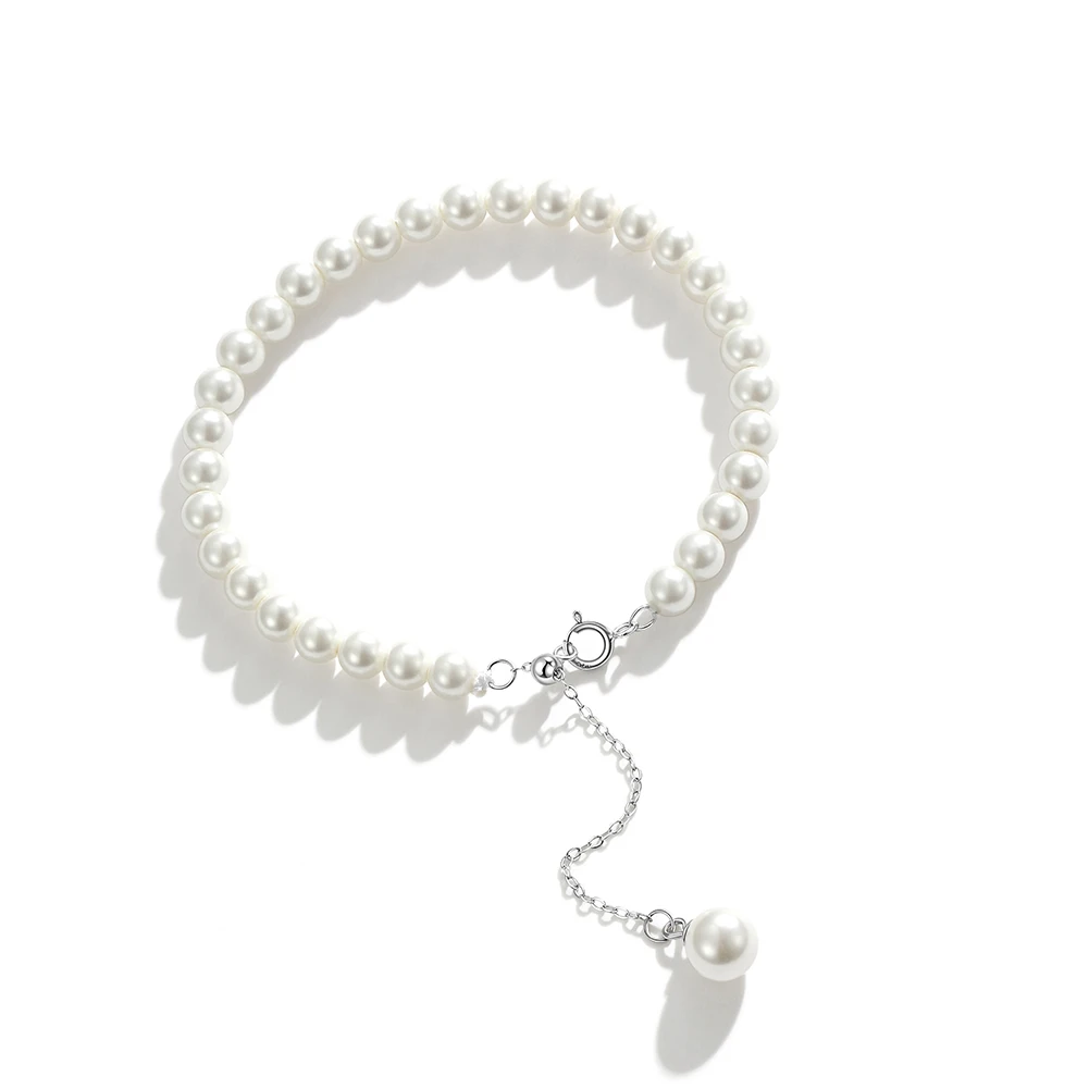 LEKANI Real 925 Sterling Silver Shell Pearl Bracelet Beads Anniversary Gift For Girlfriend Vintage Fine Jewelry For Woman