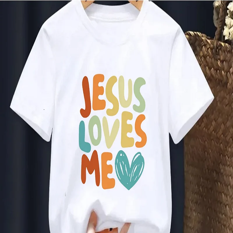 Newly Style Jesus Lover Graphic Print Children Tshirt Fashion Cute Boys/Girls T Shirt White O-Neck Short Sleeved Tops