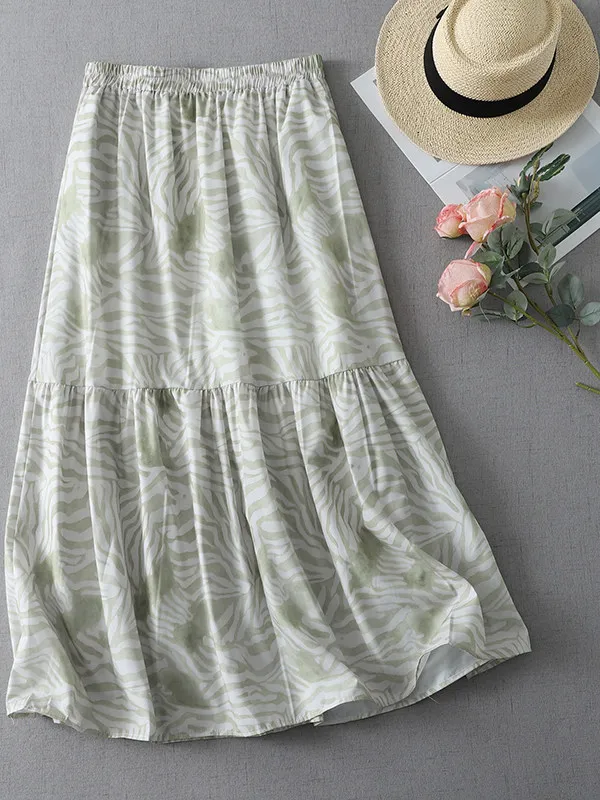 

Summer Thin Printed Half Skirt Women's Artistic Retro Slimming Skirt Korean Style Loose Fit A-Line Midi Skirt for Commuting