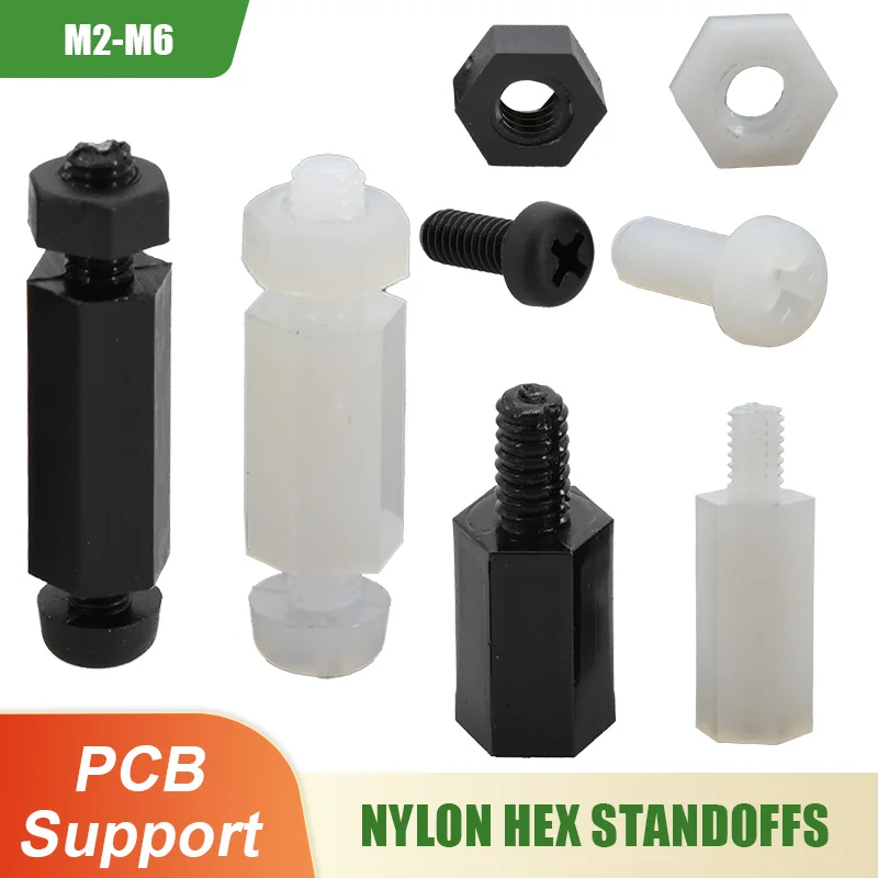 M2 M2.5 M3 M4 M5 M6 Czarny Biały Sześciokątny Nylon Podstawki Płyty Głównej Gwintowane Podpory PCB Płyta Stojak Słupy Odstęp Śruby Nakrętki Zestaw