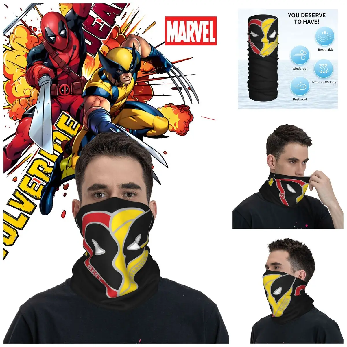 Popular Movies Bandana Neck Cover Printed Motorcycle Club Deadpool & Wolverine Face Mask Multifunctional Headwear Cycling Unisex