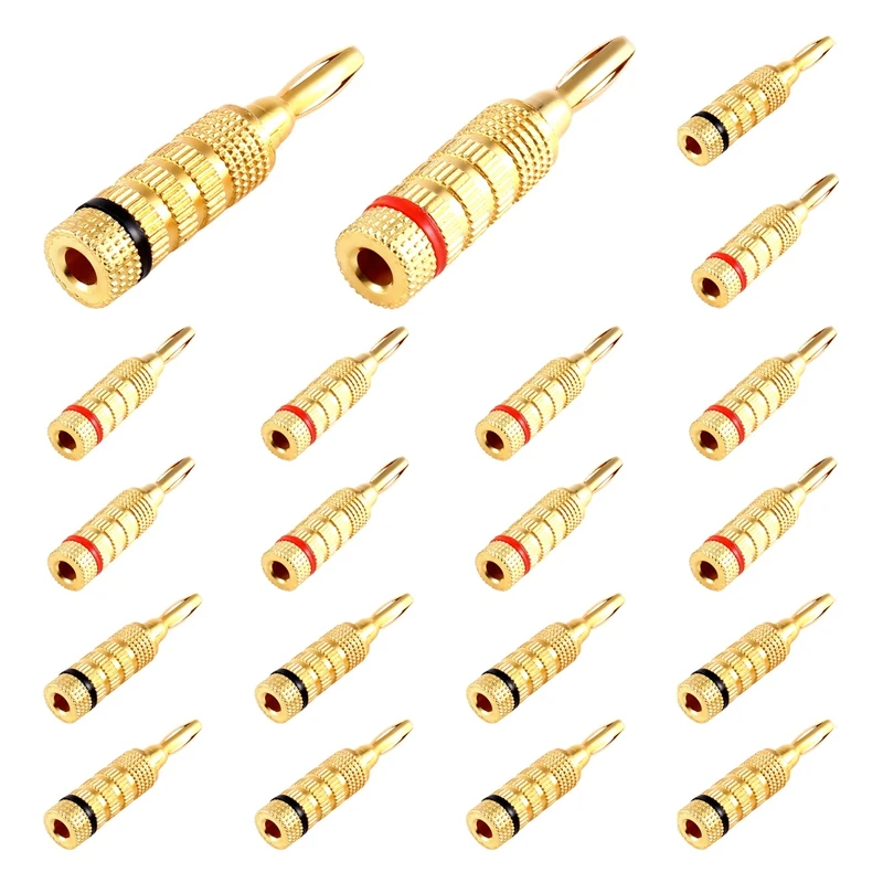 

WG-3333 24K Gold Plated Banana Plugs-Closed Screw Type, 10 Red + 10 Black