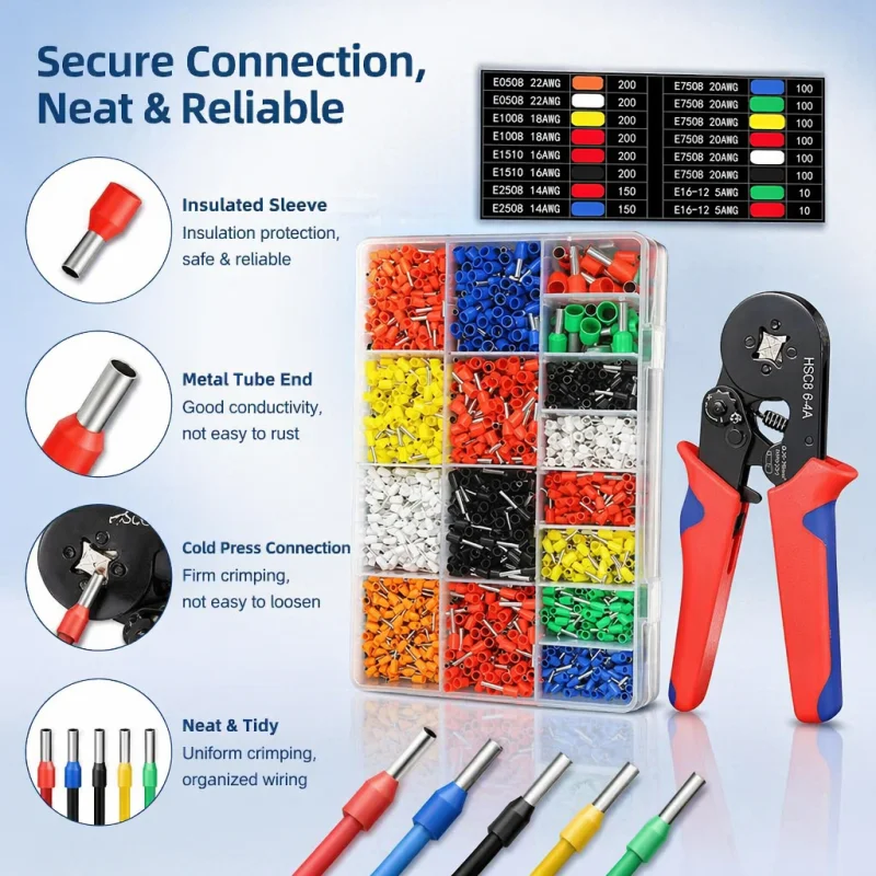 200/700/2120pcs VE Multiple Cold Crimp Terminal Tubular Crimping Terminal Pliers Set Electrical Equipment Wire Connector Pliers