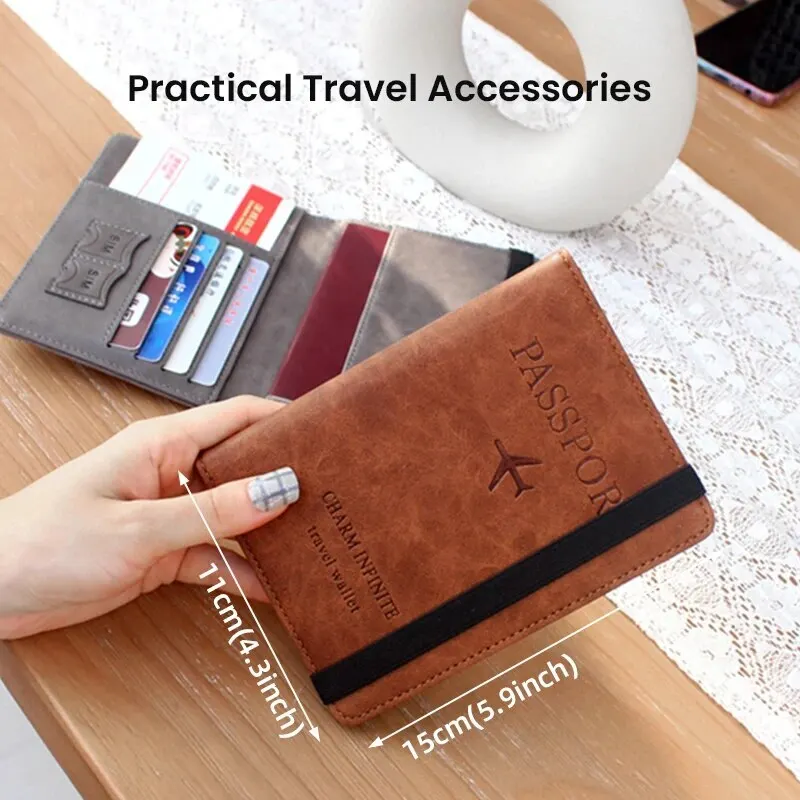 RFID Cover Wallet PU Leather Card Holder Passport Case Travel Essentials For Women Men Family Vacation