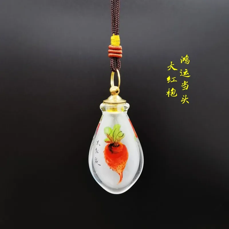 

Small inside Painted Snuff Bottle Container Hand Handle Chinese Style Portable Transparent Gift
