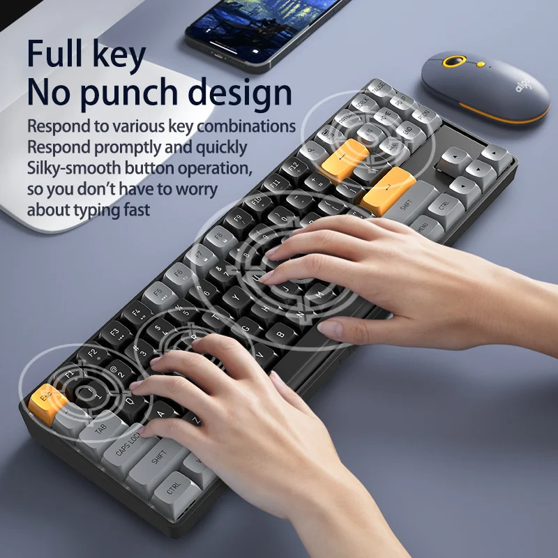 Imagem -04 - Teclado para Jogos sem Fio Interruptor de Eixo Azul 89 Keys Tipo-c Recarregável ke Mecânico com Fio Usb 2.4g A87 2023