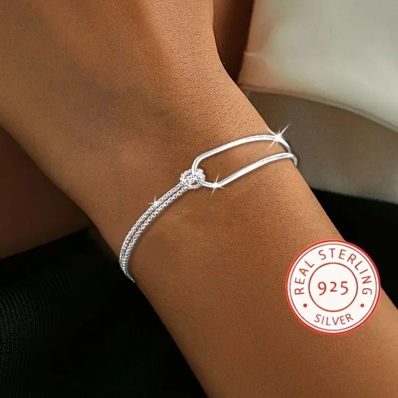 

New S925 Silver Minimalist Geometric Collage Bracelet Women's Jewelry Exquisite and Elegant for Birthday and Christmas Gifts