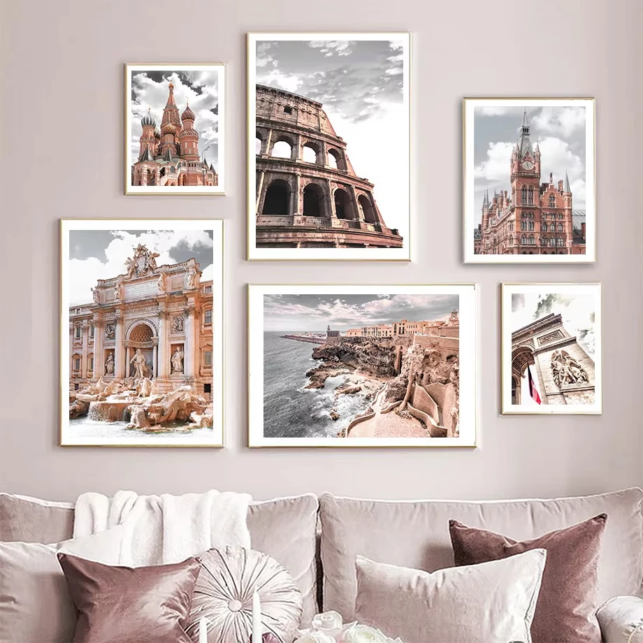 World Tourist City Paris Tower Rome London Wall Art Canvas Painting Nordic Posters and Prints Living Room Home Decoration Murals