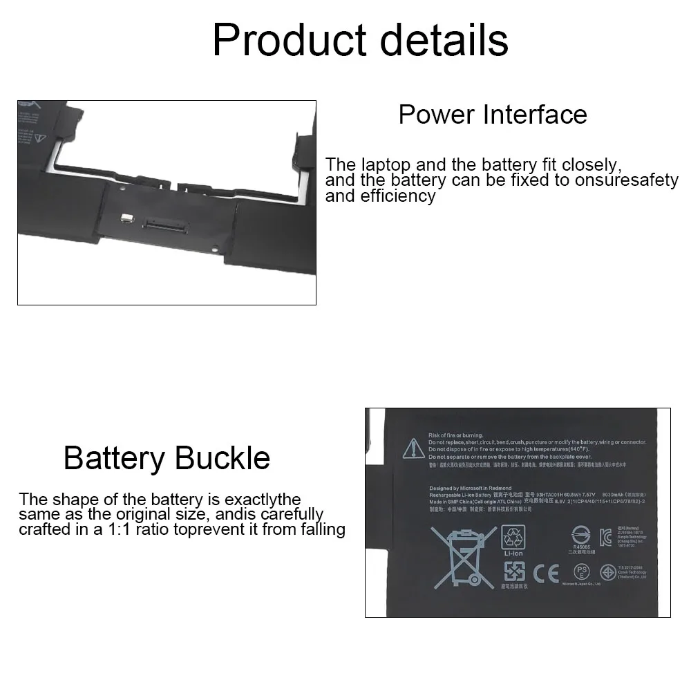 New G3HTA001H 93HTA001H Keyboard Battery For Microsoft Surface Book 1st Gen Model 1785 Enhanced Edition Tablet 7.57V 8030mAh
