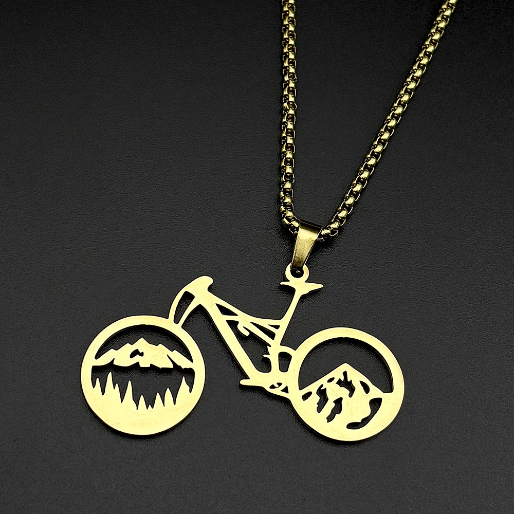 自転車マウンテンペンダントネックレス女性男性ステンレス鋼ゴー - Mountain Biking Gifts のレビューと価格
