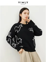 Vimly Women's Contrast Jacquard Pattern Sweater 2023 Autumn Winter Long Sleeve Knit Top High Strecth Jumpers Knitwear 72566