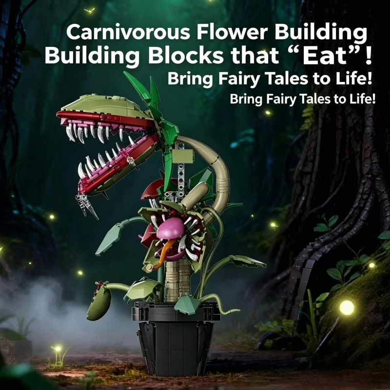 

Movable Carnivorous Flower Bricks, Potted Plant Construction Toy with Articulated Parts, Unique Home Decoration Building Kit