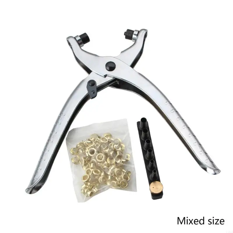 U4LA Nickel-chromium Alloy Grommet Eyelet Plier Eyelet Hole Pliers with 100 Metal Eyelets for Crafts Clothes