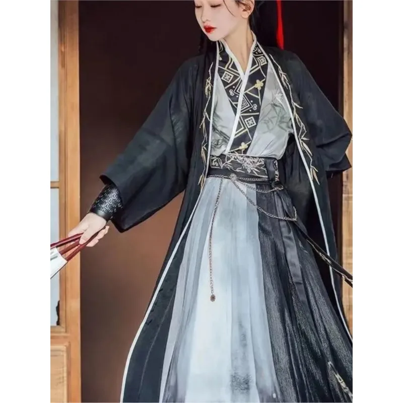 Hanfu kostum Cosplay tradisional Cina gaun wanita dinasti Lagu hitam keren uniseks kostum Cina kuno hanfu pria