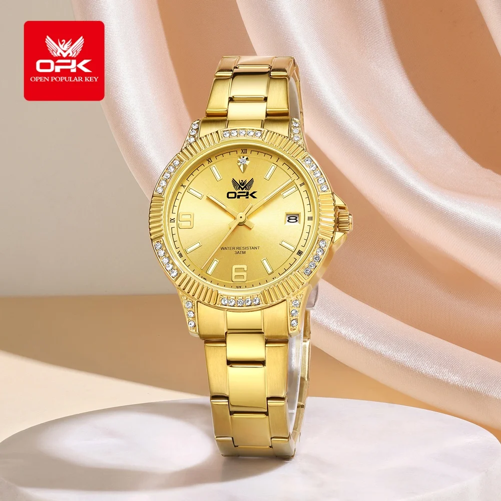 OPK 8184 Mens Ladies Watch Quartz Watch Waterproof Luminous Stainless Steel Automatic Date Sport Watch With Box Gifts Original