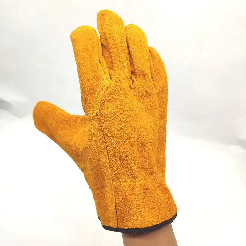 Guantes de trabajo de cuero de vaca para hombre y mujer, manoplas cálidas de Cachemira a prueba de viento, protección de seguridad, 200g