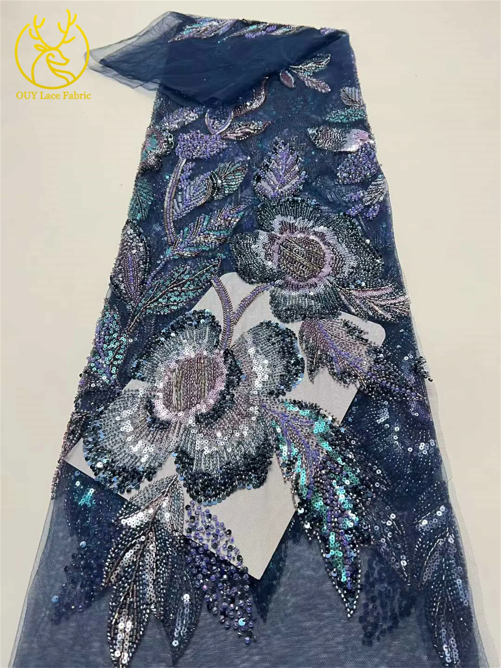 Eleganter Hochwertiger Afrikanischer Spitzenstoff 2026 Königlich Bestickte Französische Pailletten-Spitze für Damenkleider Hochzeitskleidung Näharbeiten – Detail 15