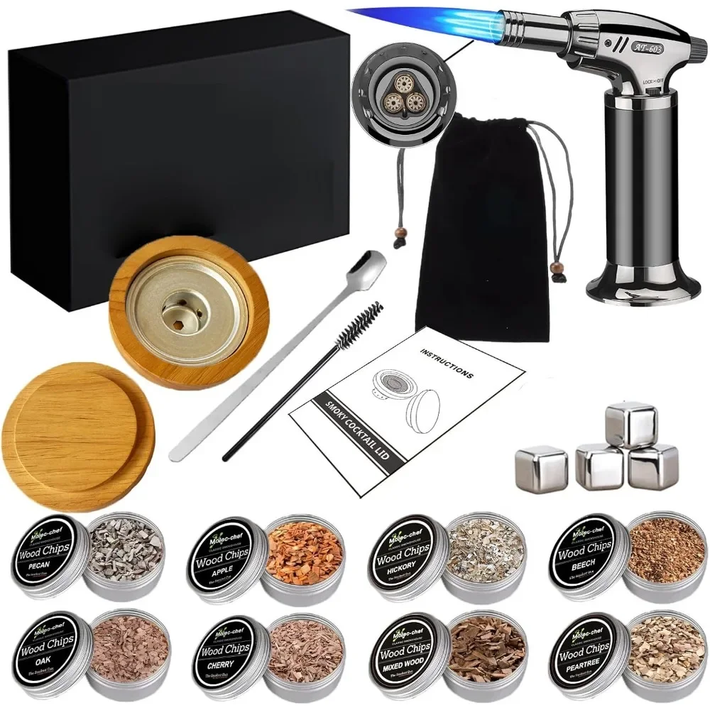 1 Set Smoker für Getränke mit 8 Arten von Chips, 3 Eisformen, 2 Sieben und einem Pinsel, für Liebhaber von Cocktails und Whisky