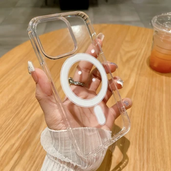 Transparent Magnetic Case For iPhone 15 14 13 Pro Max For Magsafe Clear Wireless Charging Phone Cases