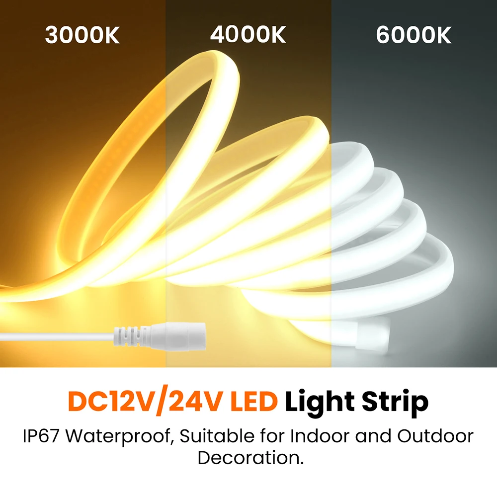 Wifi Bluetooth COB LED Strip Light Full Kit 320LEDs IP67 Hollow Silicone Tape 23Key Remote Control EU Power 12V 24V 0.5m 5m 10m