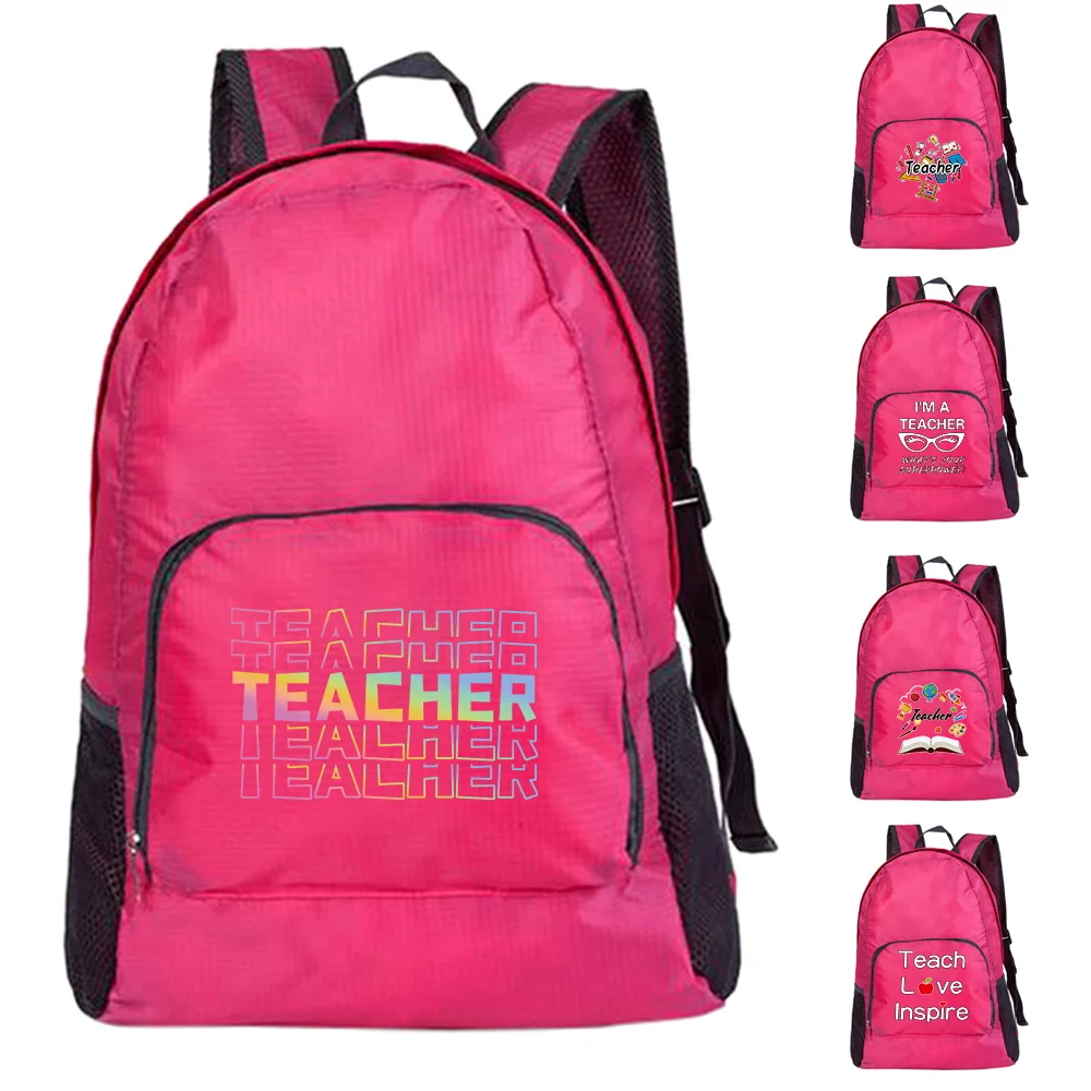 Teacher Print Backpack Bag Folding Lightweight Portable Foldable Ultralight Outdoor Pack Women Men Travel Hiking Teacher Gift