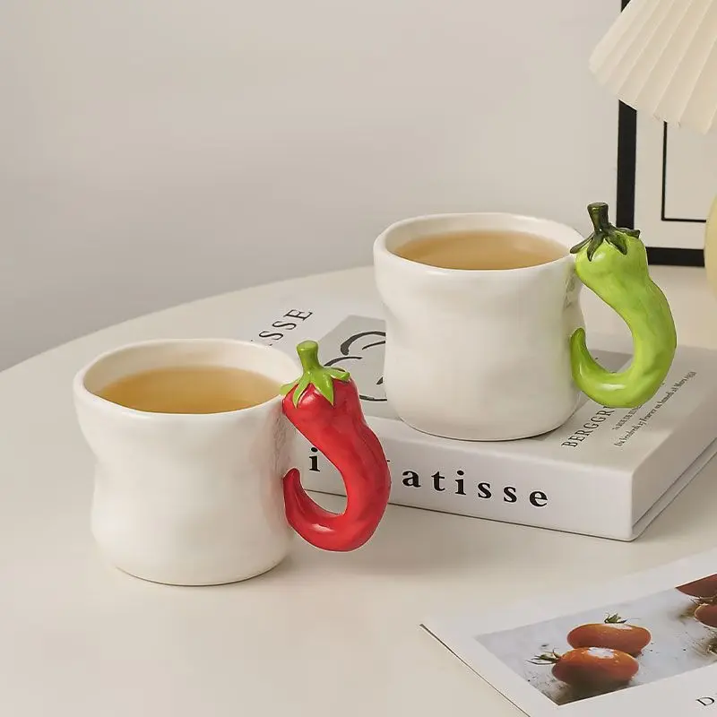 Versatile Creative Chili Pepper Ceramic Couple Mugs Set Funny Drinking Water Cup for Office Home Daily Use Gift