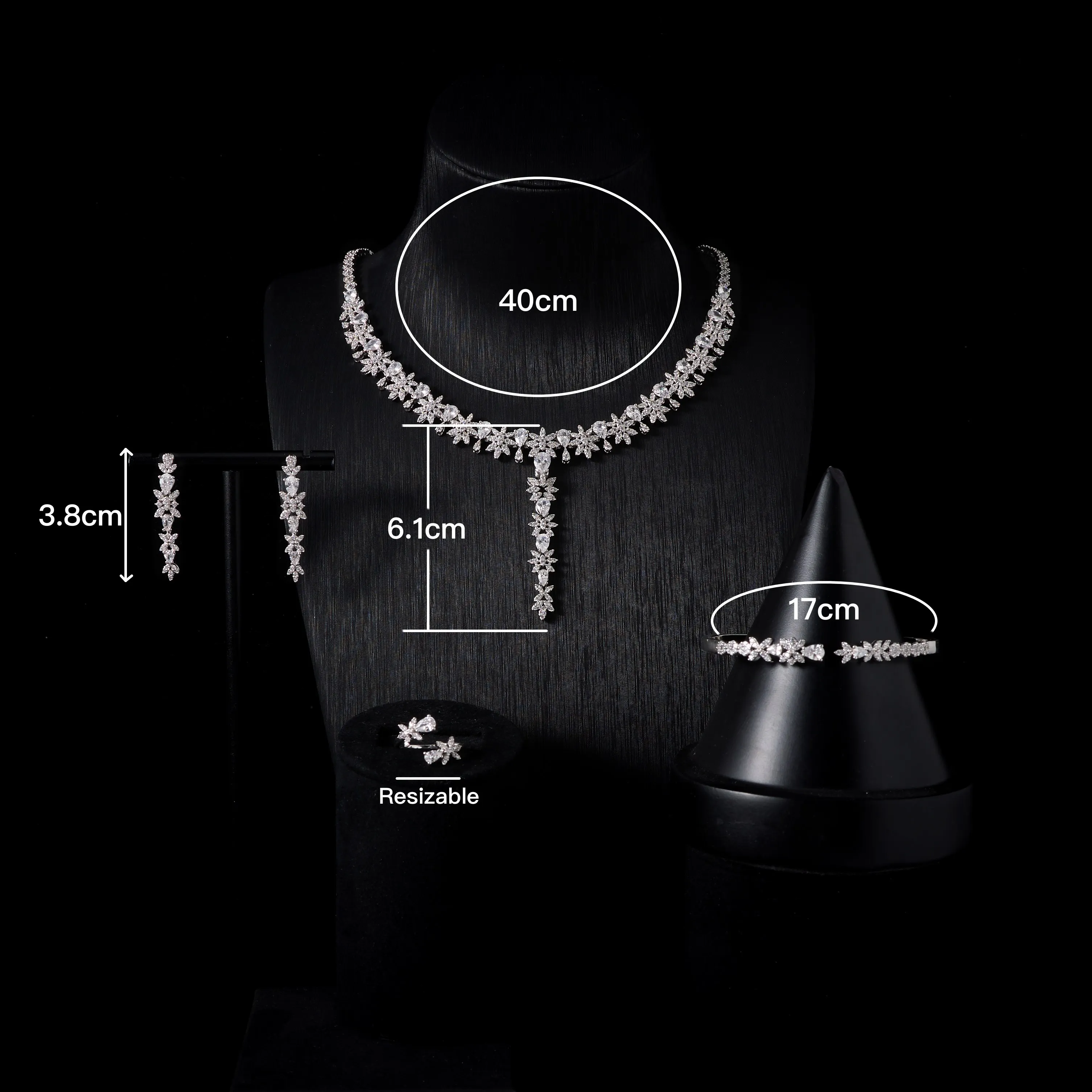 Bridal Necklace Set 4PCS Cubic Zirconia Detachable Jewelry Set for Women Elegant Crystal Necklaces Wedding Bride Accessories