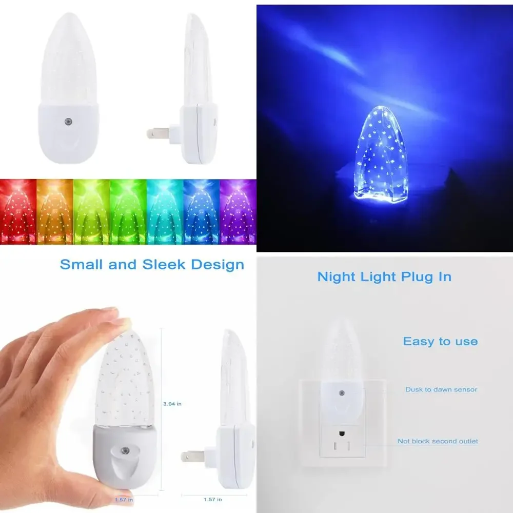 

Зеленый многоцветный светодиодный ночник, 4 упаковки, пузырьковый узор с датчиком сумерения до рассвета, вращающийся, 8 цветов, подключаемый ночник для Be