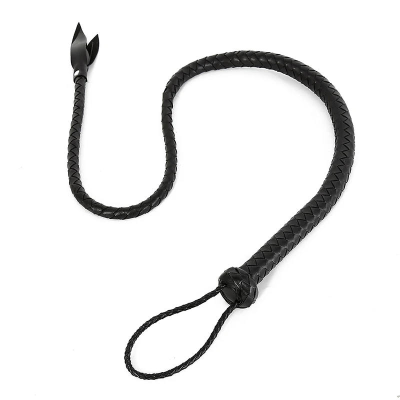 Látigo de serpiente de 109cm de largo, tejido de cuero negro, cabeza de hoja de sauce, para montar a caballo