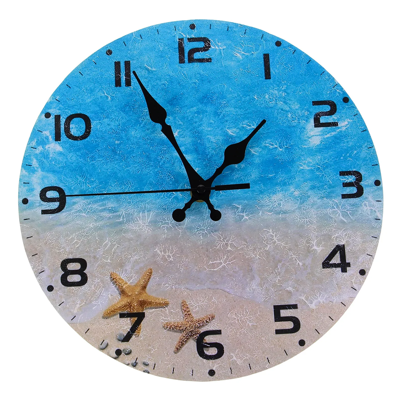 Beach Theme Wall Clock Round Wooden Silent Mute Clock for Bedroom Living Room Decor Nautical Home Decoration Stylish Chic Design