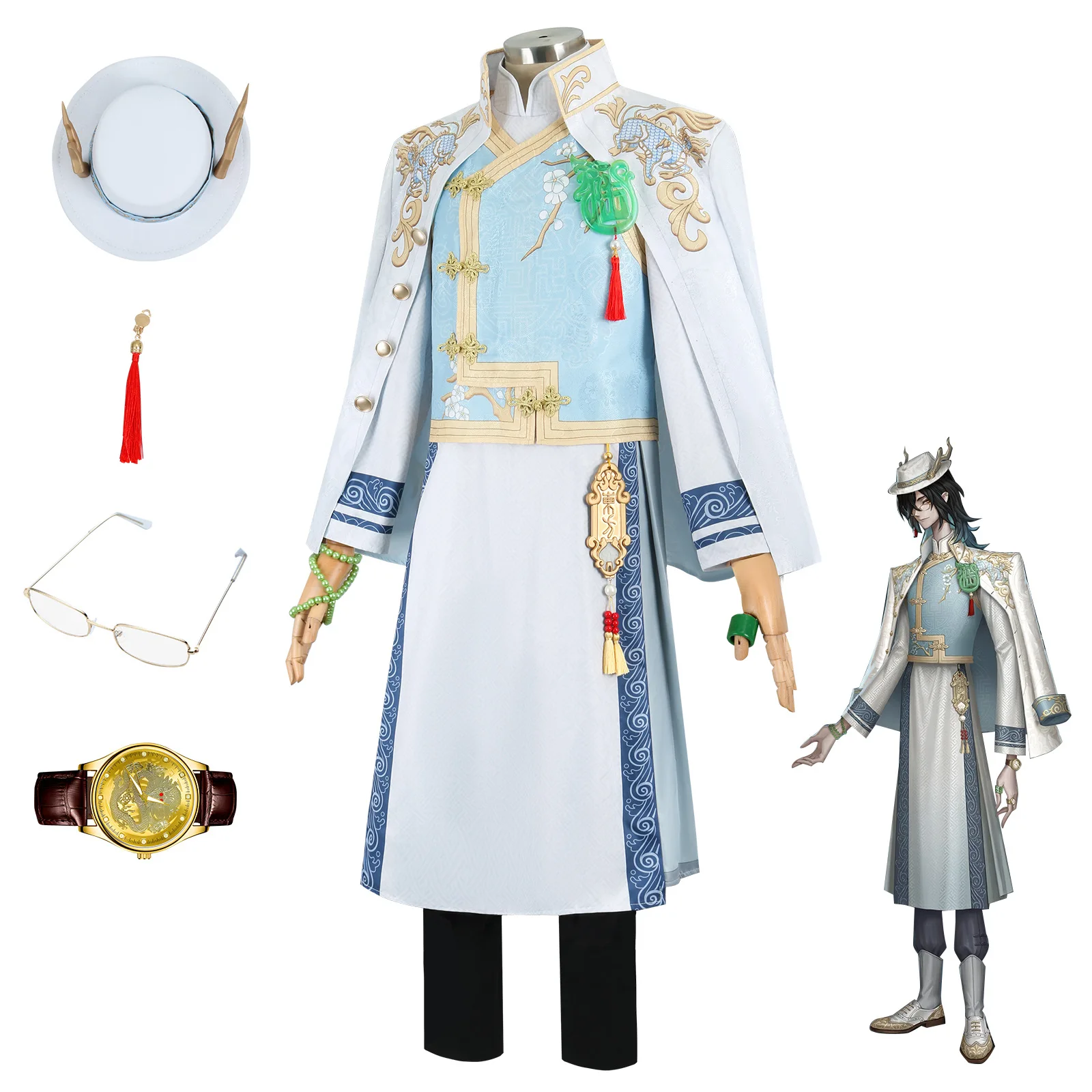 قبعات تنكرية أنيمي ، لعبة الشخصية الخامسة ، حارس أبيض ، حارس أسود ، تاجر كيلين ، Mr.Xie