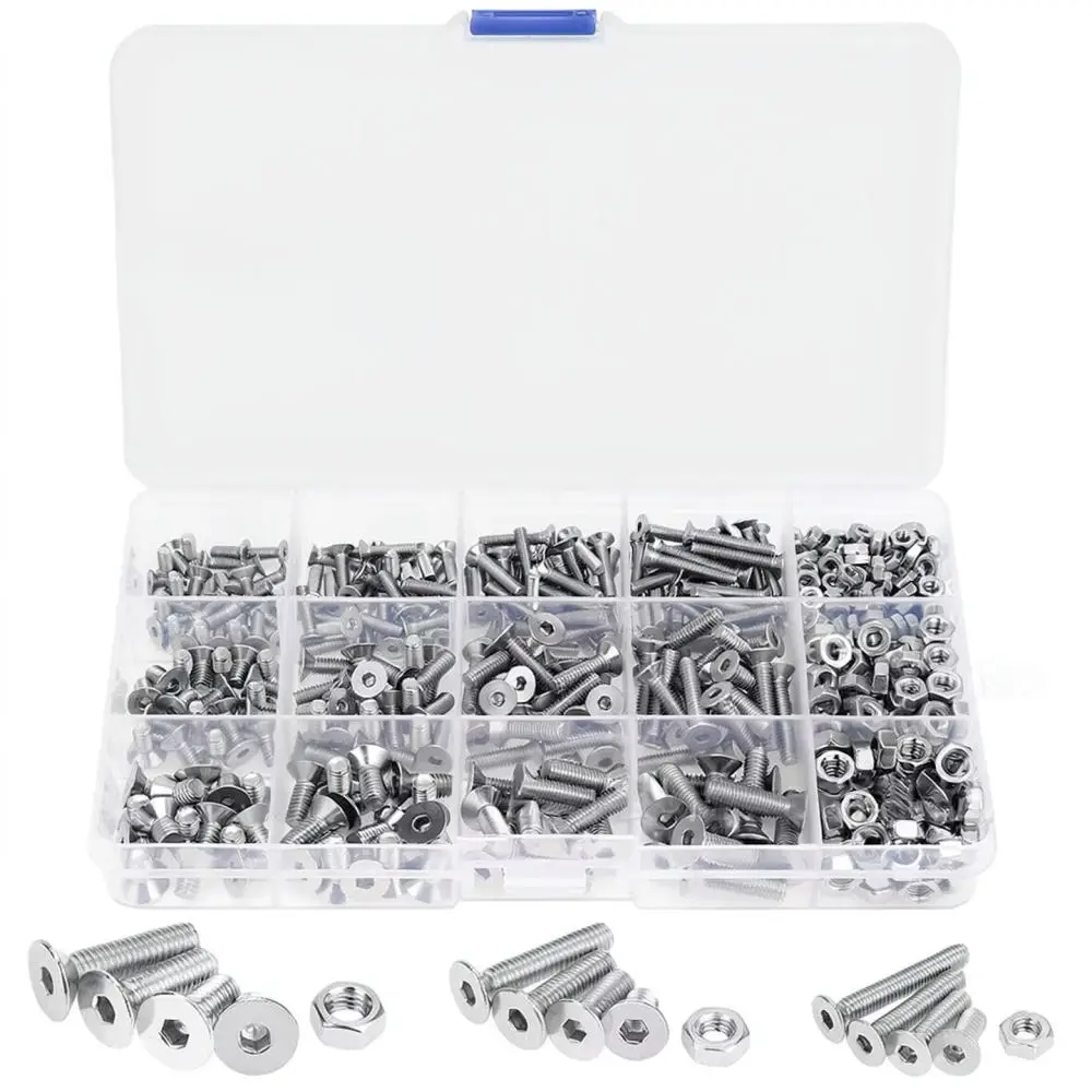 Versatile Stainless Steel Hex Socket Screw Nut Assortment Kit Countersunk Bolts For Industrial Machine And Home Projects